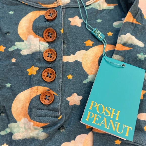 ⭐️ Posh Peanut Bamboo Moon and Stars Baby Footless Henley Romper 6-9 Months 🌝 - Picture 4 of 6